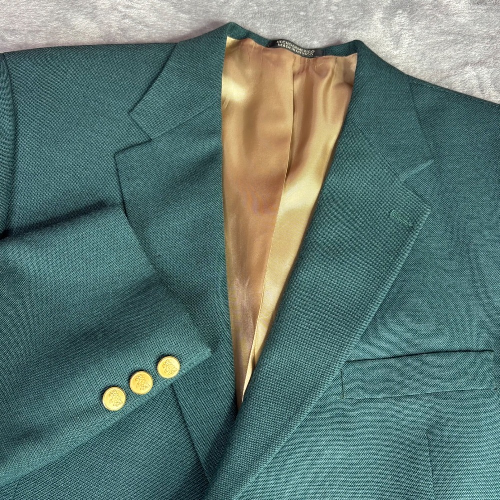 Stafford Blazer Men 44 Long Green Gold Crest Button Wool Blend Sport Coat JCP